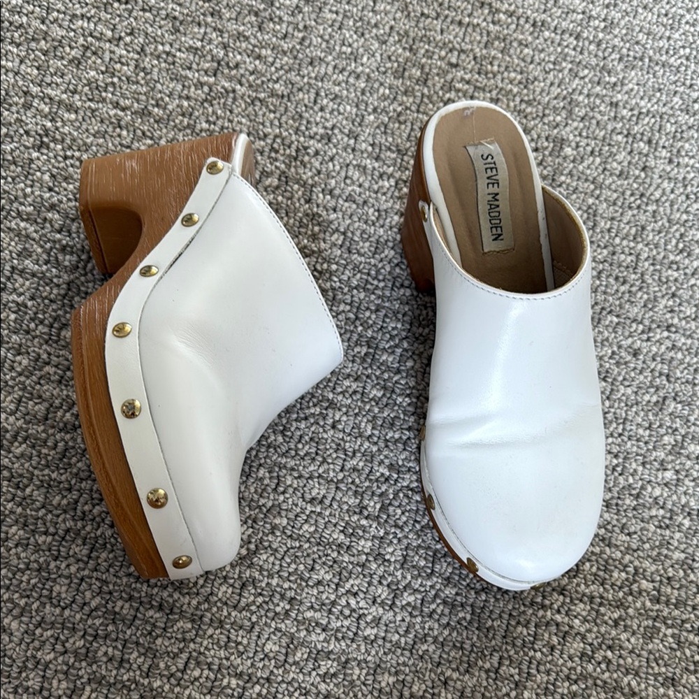 Steve Madden White Clogs Shoes Mules Heels 6.5